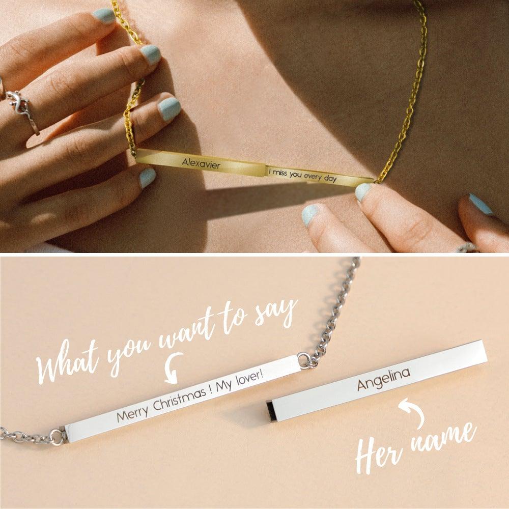 Personalized Double Layered Bar Engraved Message Necklace - Neifall