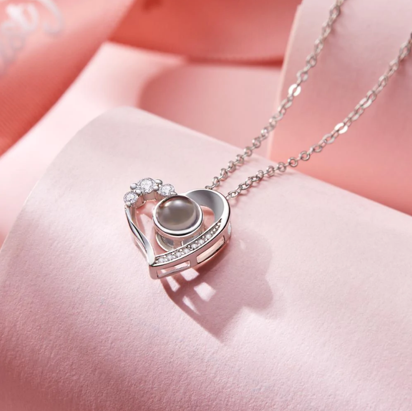 Diamond Classic Heart Photo Projection Necklace